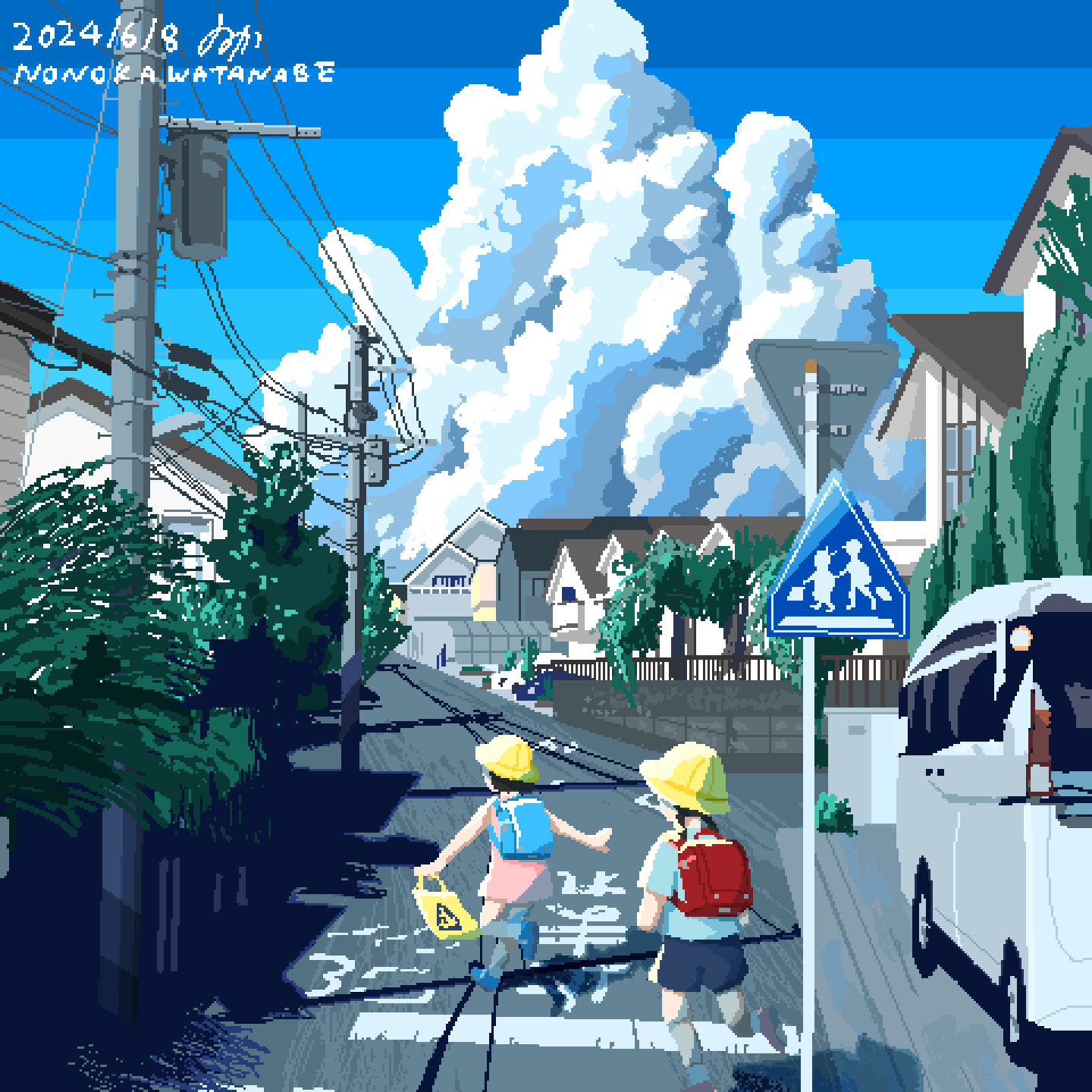 ♪NEW♪ ♡はたらくくるま★通園通学３点セット♡ドット絵〜ピクセルアート〜くるま柄〜        